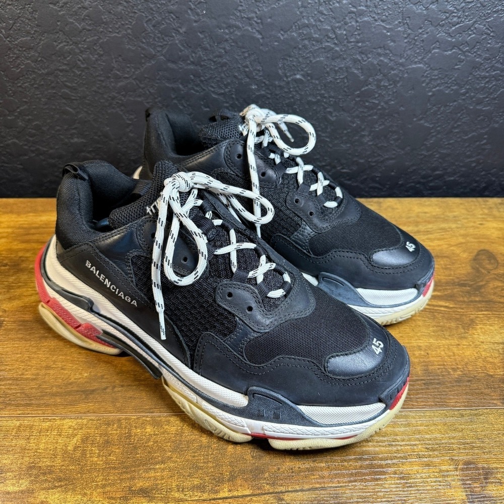 Balenciaga Triple S Black Mesh Nubuck Sneakers Mens EU 45 US 12 - Picture 2 of 11